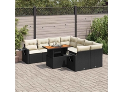 Vidaxl 9 Pcs Conjunto De Sofás P/ Jardim C/ Almofadões Vime Pe Preto