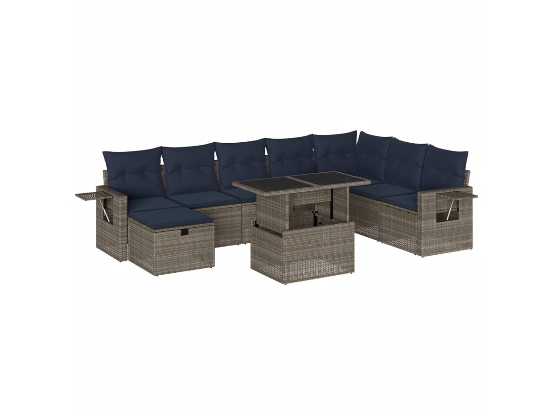 Conjunto de Sofá de Jardim, 9 Peças, Almofadas, Rattan Cinza MAISON EXCLUSIVE