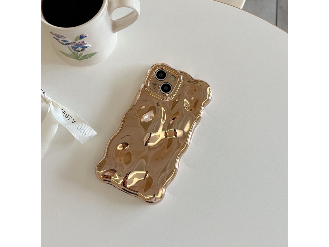 Capa Para Iphone 17 Pro Com Acabamento Eletrodepositado Em Dourado E Padrão 3d De Meteorito.