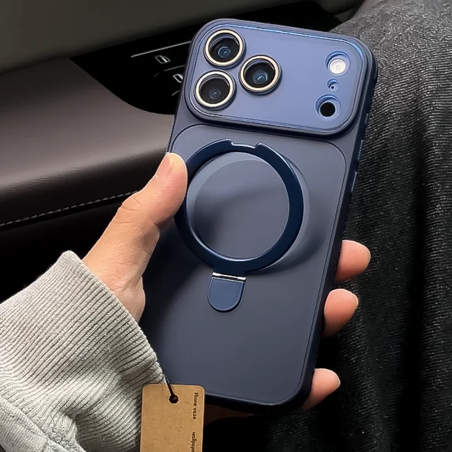 Capa Fosca Magnética Para Carregamento Sem Fio (iphone 15 Pro Max Azul Escuro) Com Suporte E Capa Transparente.