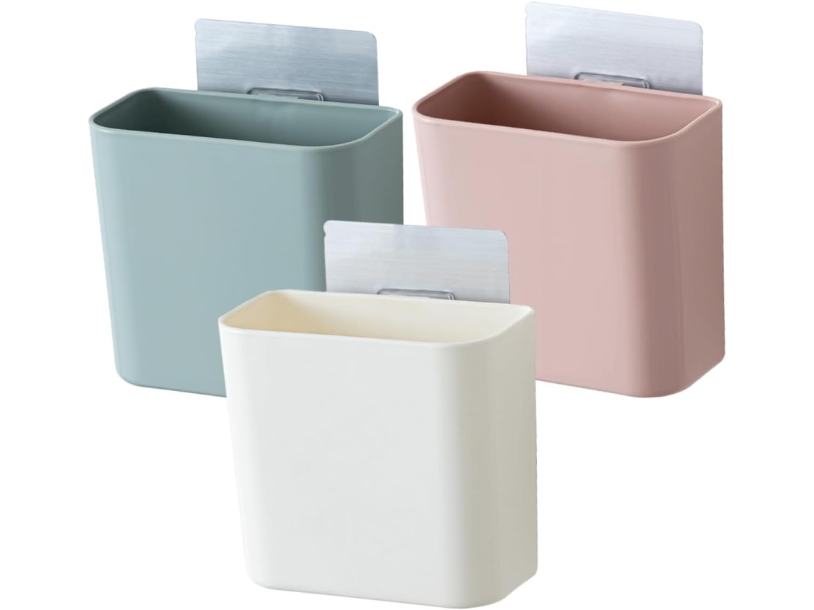 Caixas de armazenamento GOKOCO, com drenagem, adesivas, 3 peças, brancas, azuis, rosas