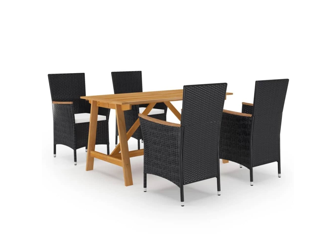 Vidaxl 5 Pcs Conjunto De Jantar Para Jardim Preto