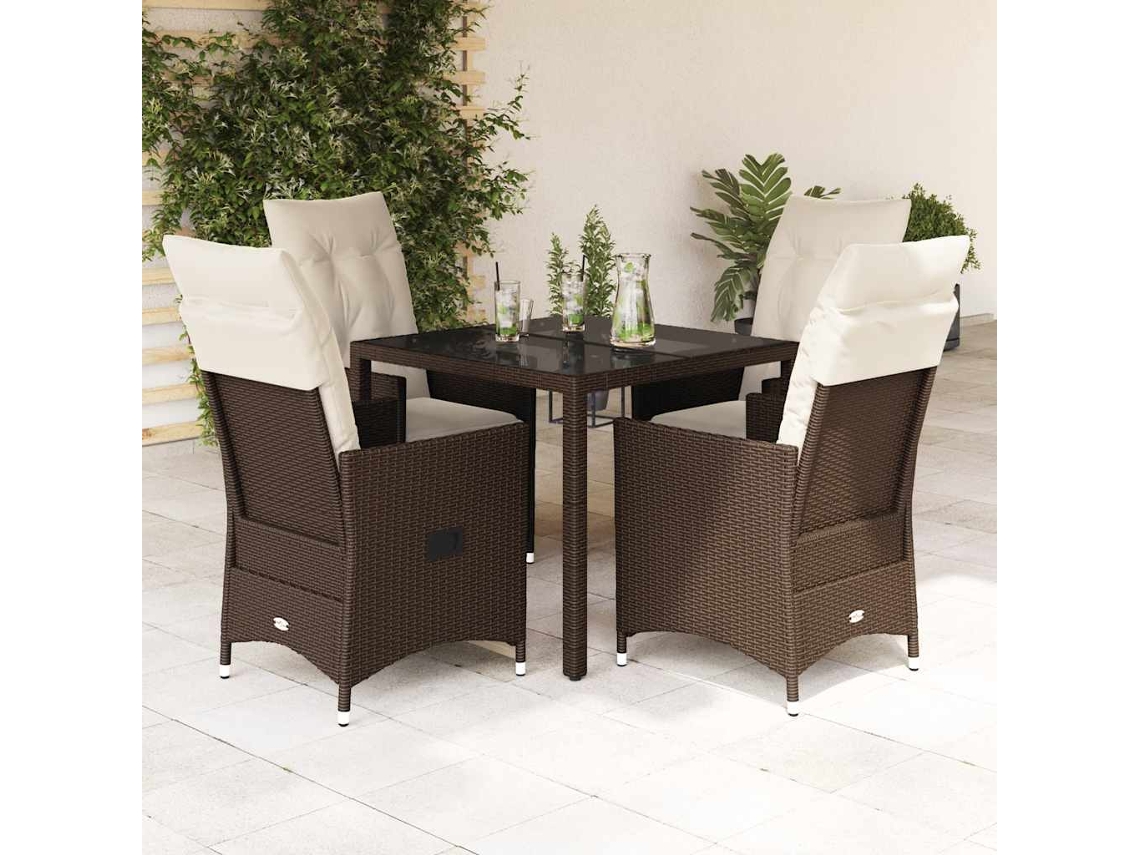 Vidaxl 5 Pcs Conjunto Jantar P/ Jardim C/ Almofadões Vime Pe Castanho