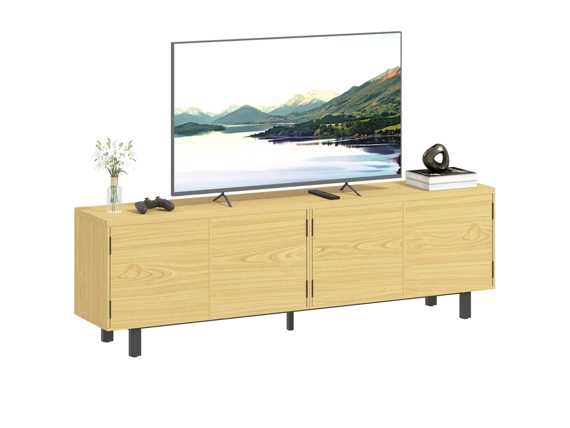Móvel Tv 180cm, Para 82'' Com 4 Portas Abertura Por Pressão, 180x35x55,5cm, Madeira Natural.
