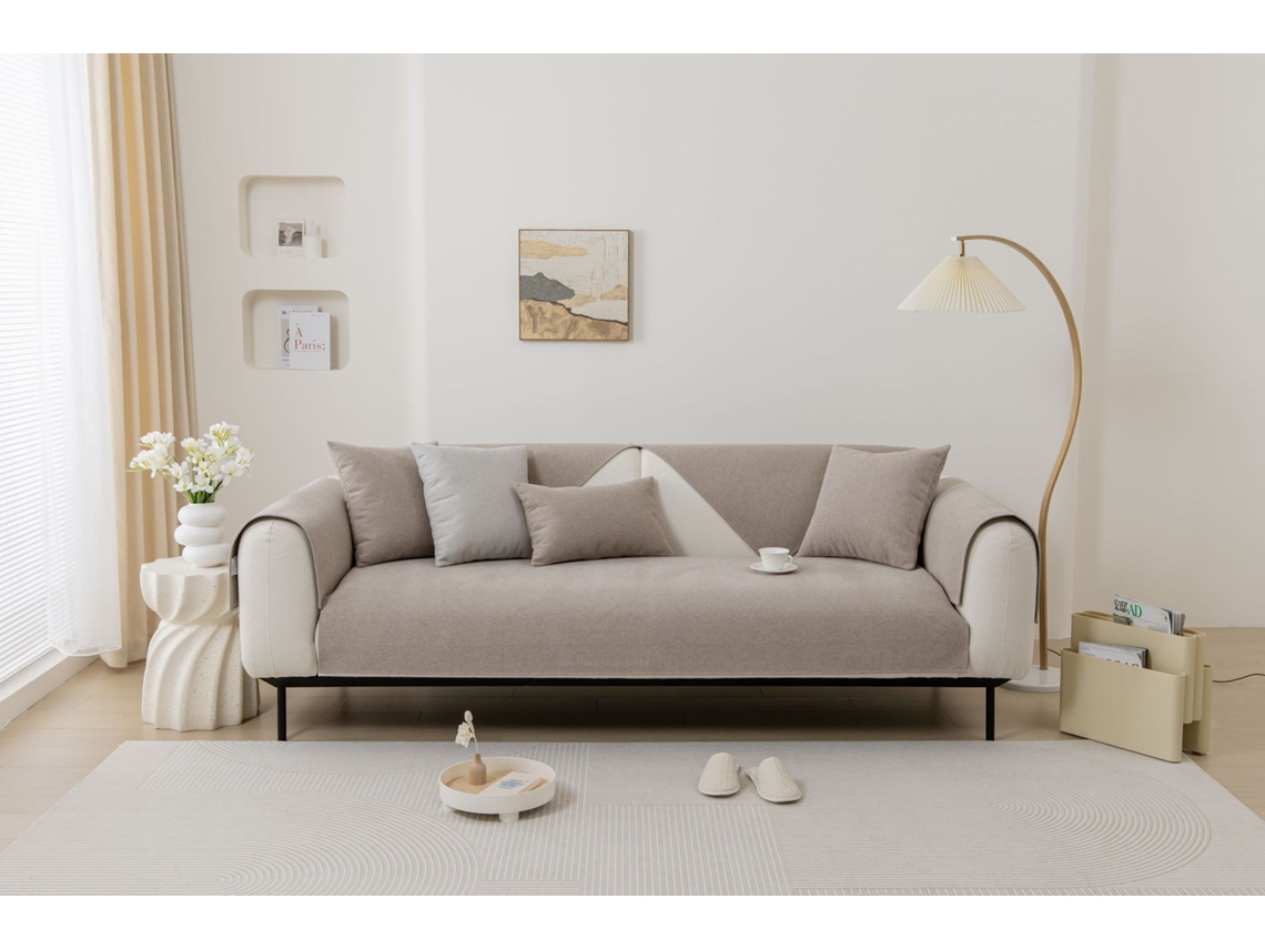 Protetor de Almofada de Sofá com Capa de Assento Antiderrapante Cáqui-110X240Cm LUUCOZK