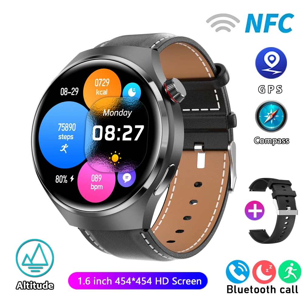 (pulseira De Couro Preta) Smartwatch Com Monitoramento De Saúde, Chamadas Via Bluetooth, Nfc E Gps.