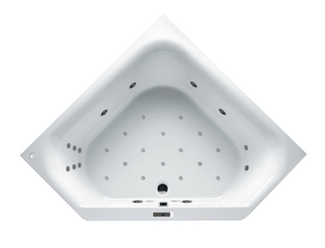 Banheira de Canto RIHO Austin com Sistema Bliss 2 Lugares 145X145X48Cm 270 Litros Branco B0050 Desenho: Versão Correcta