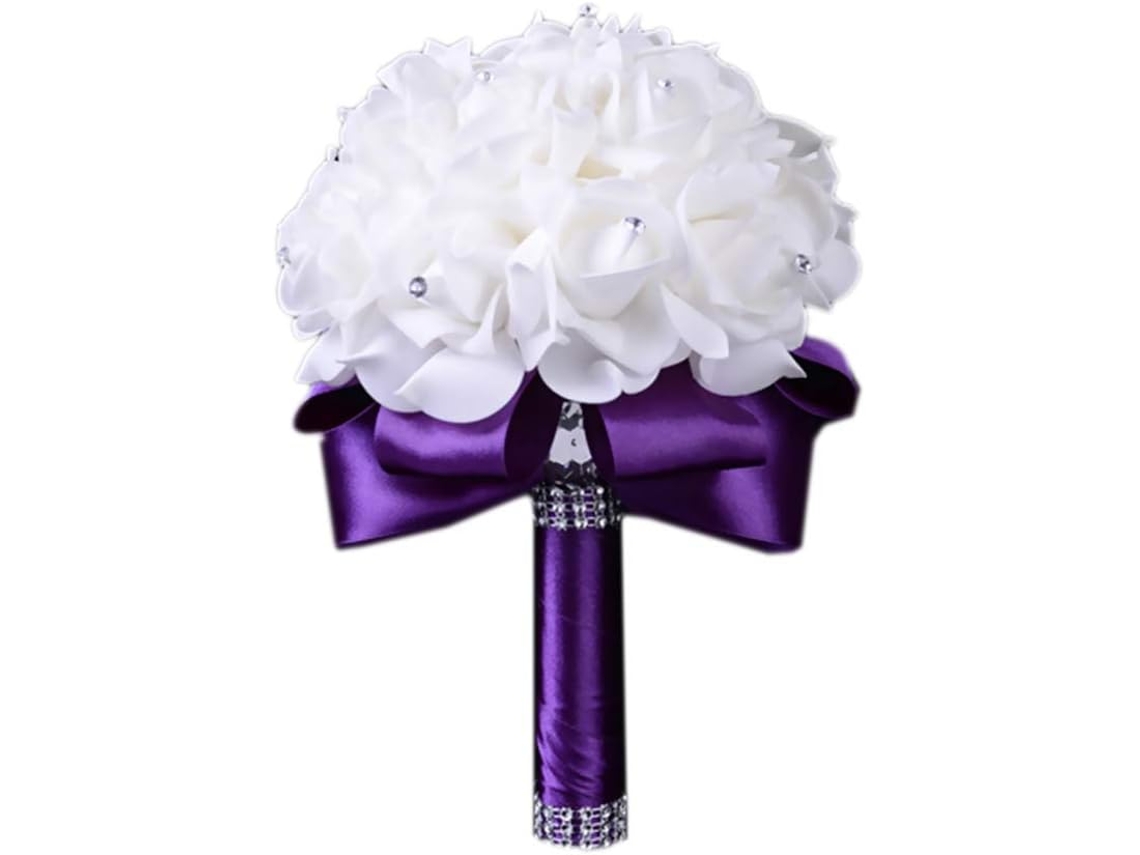 Buquês De Casamento Para Noiva Branca, Buquê De Casamento Para Madrinha, Madrinha Segurando Flores Para Decoração De Casamento Ehstmind (roxo Escuro)