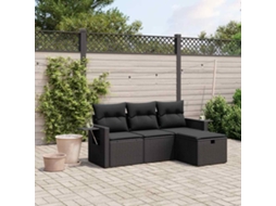 Vidaxl 4 Pcs Conjunto De Sofás Para Jardim C/ Almofadões Vime Pe Preto