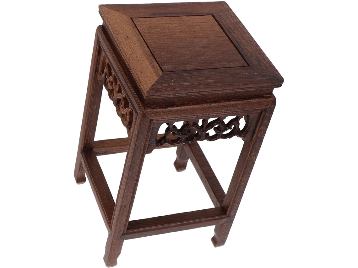 Suporte para plantas em tom marrom Madeira, pedestal de chão, toque elegante, ideal para sala de estar e varanda.
