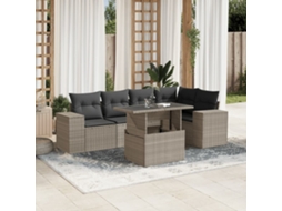 Vidaxl 6 Pcs Conj. Sofás Jardim Com Almofadões Vime Pe Cinzento-claro