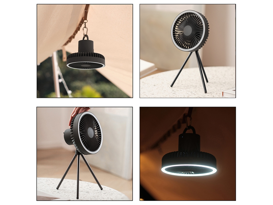 Ventilador de Mesa Tripé Sem Fio 7 Polegadas 3 Velocidades Luz Led 10000mah Bateria Emergência Portátil | S/MARCA