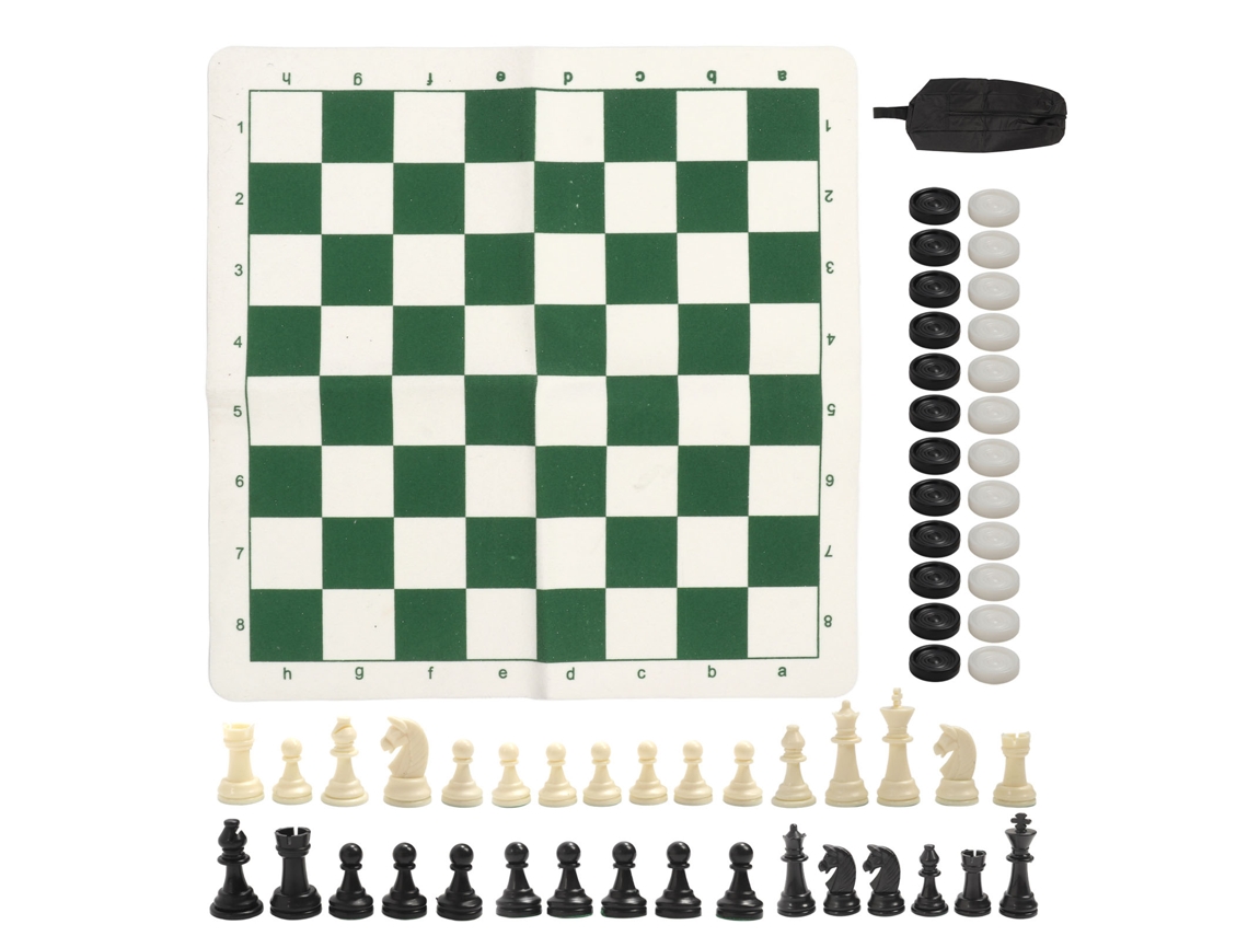 Set de Xadrez e Damas, Couro Imitado Pu, Portátil, Crianças e Adultos, Verde S/MARCA
