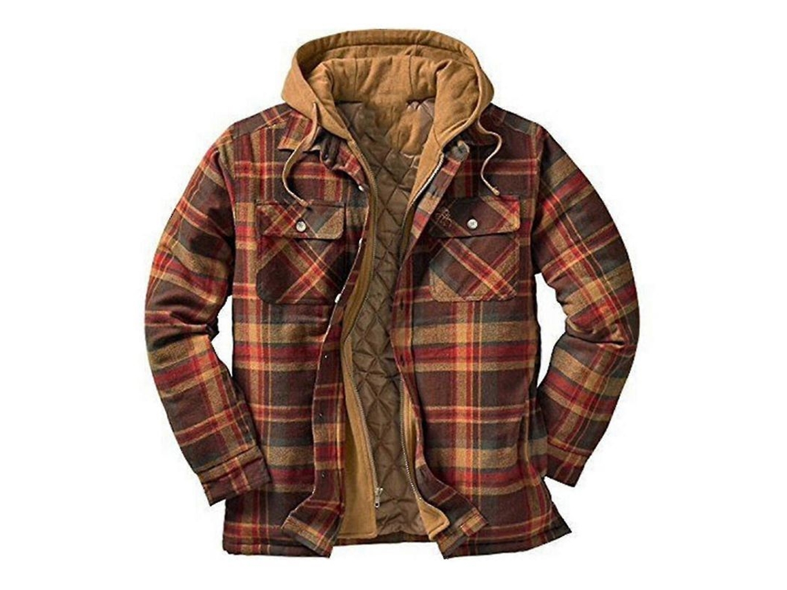 Camisa Flanela Com Forro Acolchoado De Inverno, Tamanhos Asiáticos, Aconchego E Durabilidade Brown