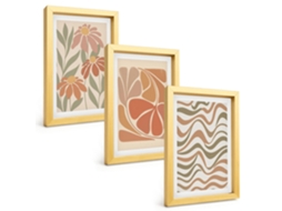 Um Conjunto De Imagens Decorativas Em Uma Molduraflores Abstratas Em Tons Pastel Moldura Dourada Pinturas De Quarto Espelharte (3 Peças 20x30 Cm)
