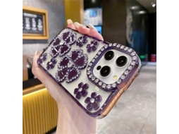 Capa De Celular Tpu Com Estampa De Flor De Strass E Galvanoplastia Para Iphone 15 Pro Max