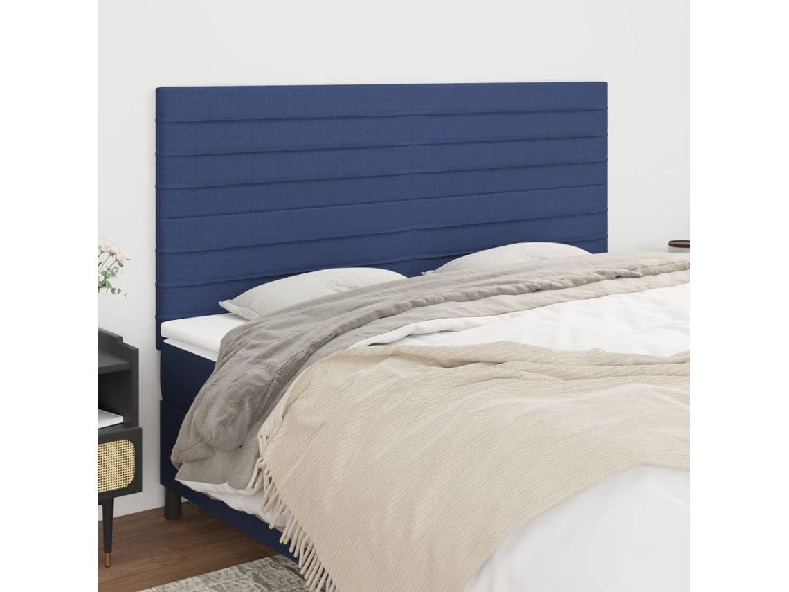 Vidaxl Cabeceira Azul 160x5x118/128 Cm Tecido