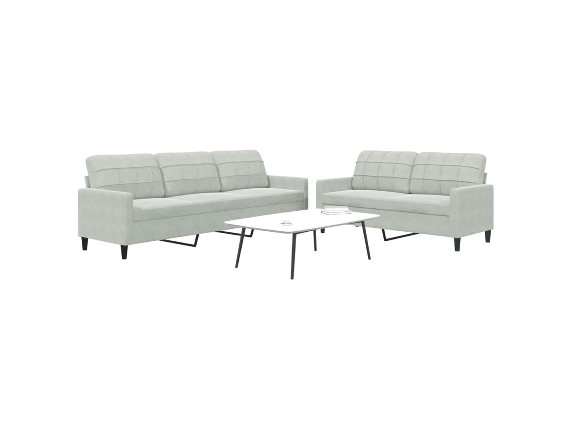 Vidaxl 2 Pcs Conjunto De Sofás Com Almofadões Veludo Cinzento-claro