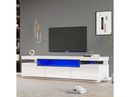 Elegante Móvel De Tv De Alto Brilho 160x39x42cm Branco Com Iluminação Led De 16 Cores Espaço Para Tvs De 70 Polegadas Inclui 3 Gave Hvorstur