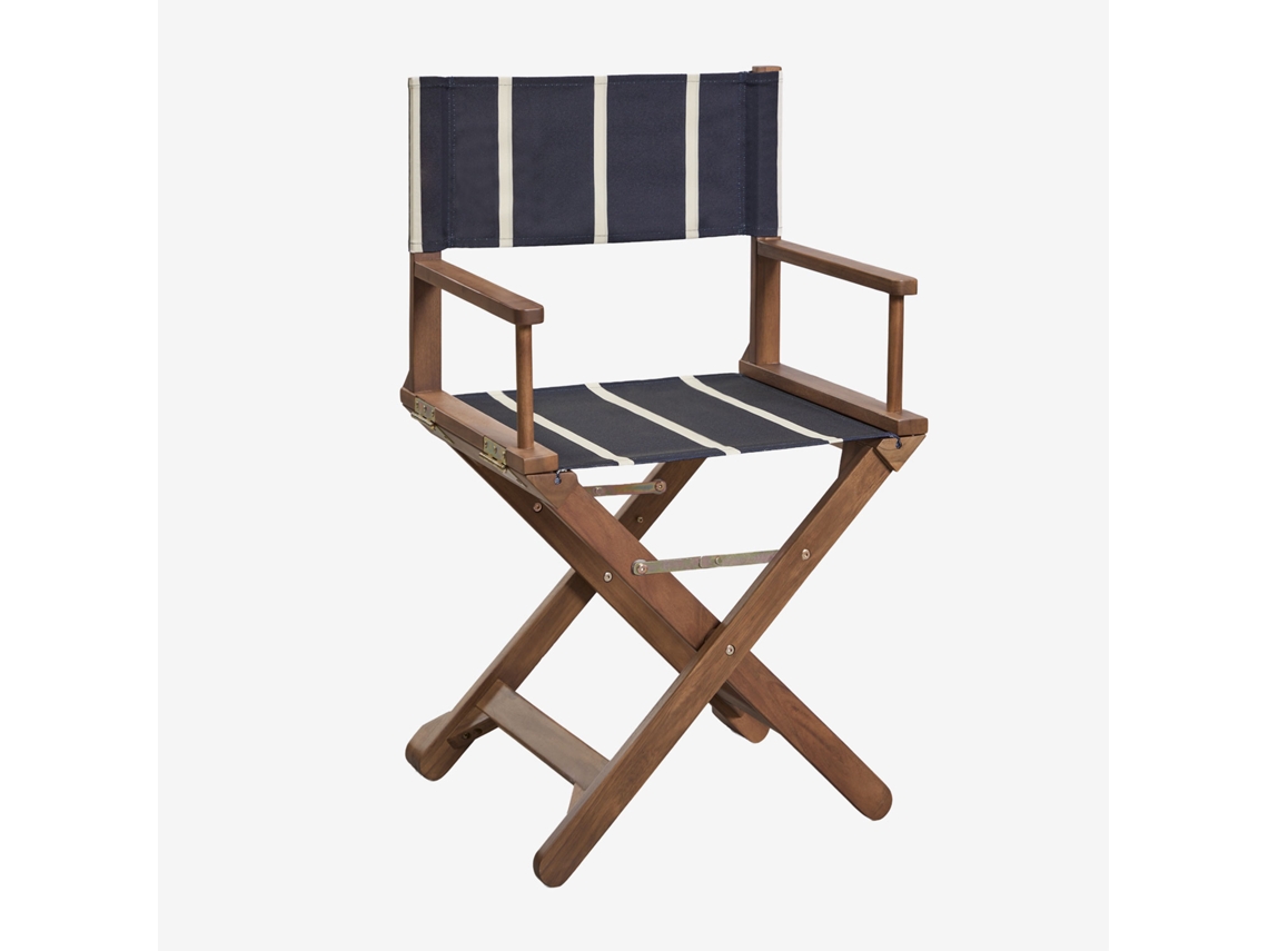 Pack de 4 Cadeiras Diretor Dobráveis Madeira Acácia Ridley Poliéster Azul Marinho SKLUM
