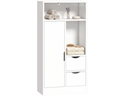 Armário De Banheiro Com 2 Gavetas, Compartimento Aberto E Prateleiras Ajustáveis Para Espaços Pequenos, 50x25x100 Cm, Branco