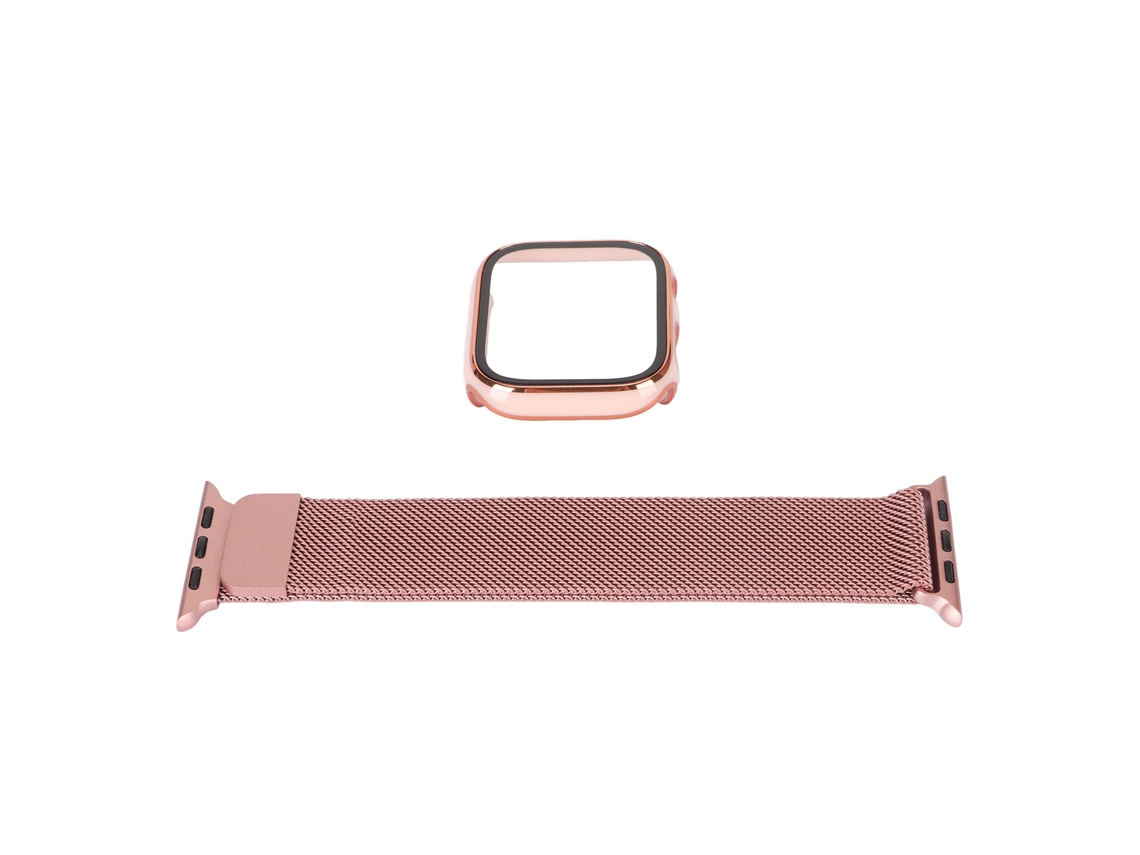 Capa Protetora Pc com Protetor de Tela e Pulseira para Iwatch 45mm Rosa