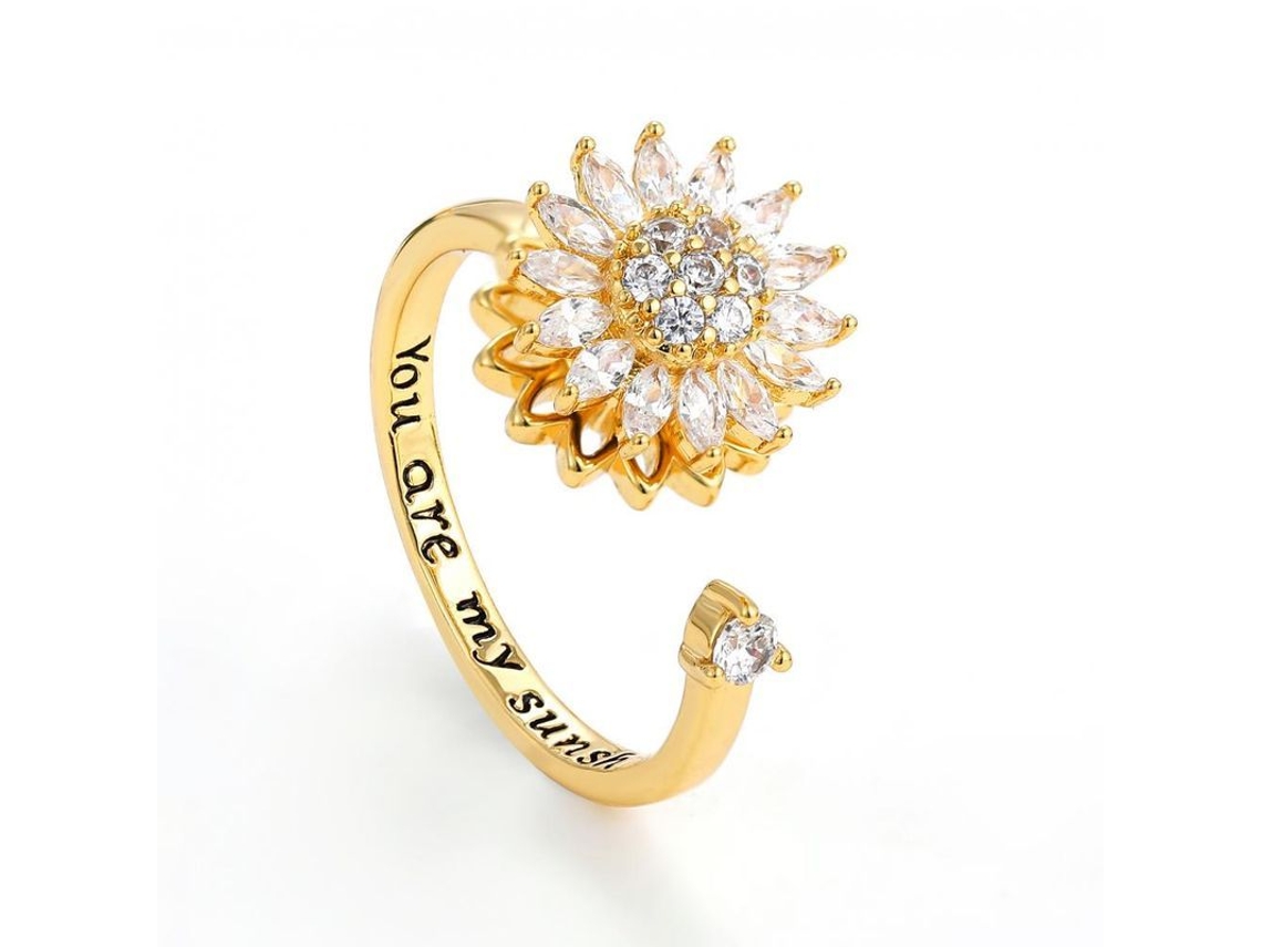 2026-anéis Anti-estresse Giratórios Para Mulher Aço Inoxidável Dourado Sol Estrela Olho De Mal Girasol Kwt Gold1