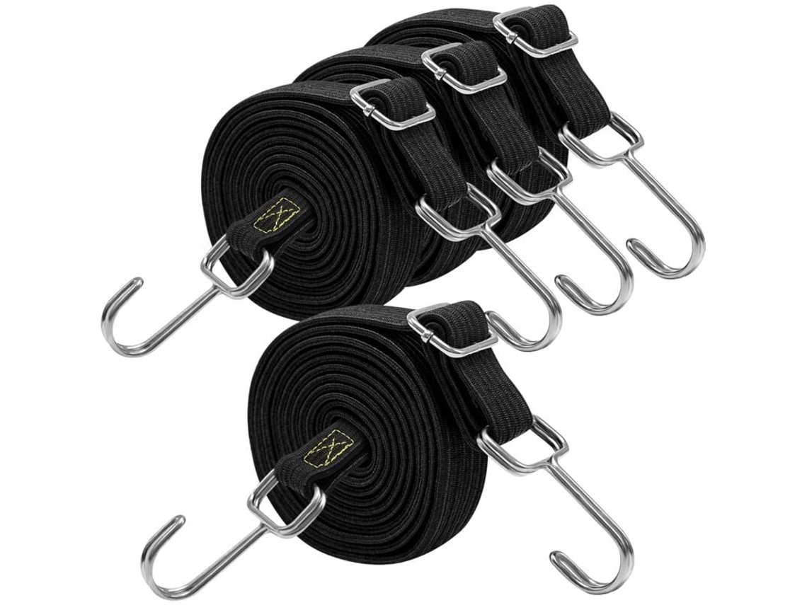 Cintas Elásticas Com Ganchos, 200 Cm De Comprimento, Cintas De Borracha Pretas Ajustáveis​​ Com Ganchos Para Bagagem, Bagageiros De Teto, Lonas