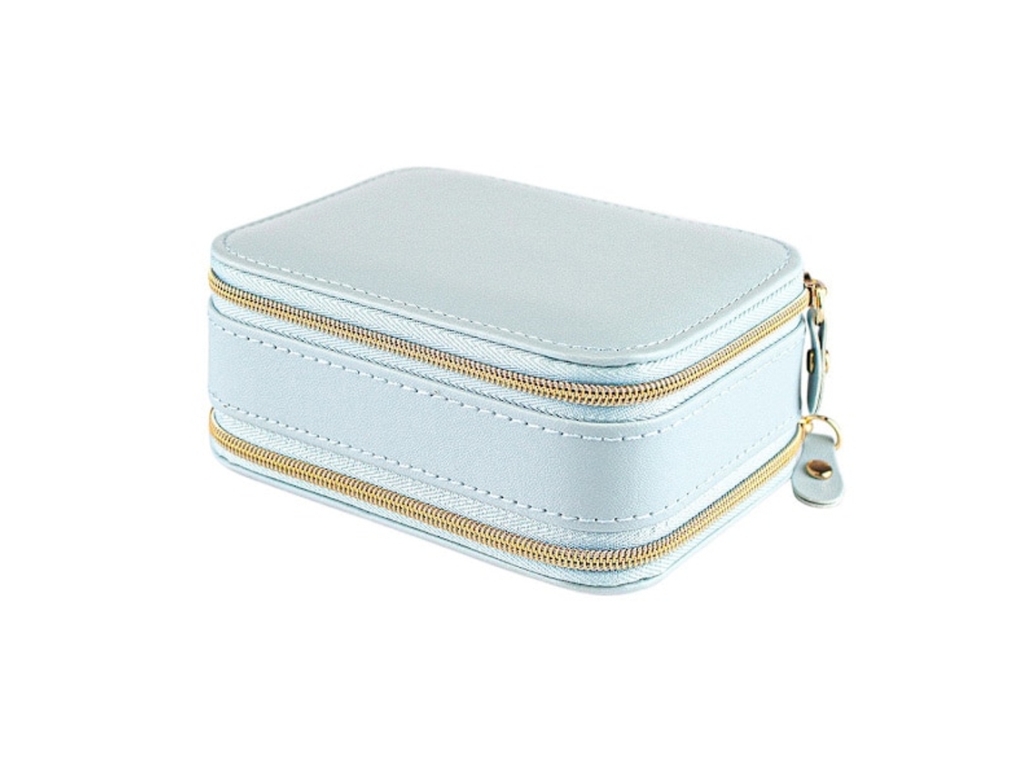 Caixa De Jóias De Viagem 3 Compartimentos Azul 11 X 8 Cm