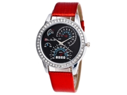 Reloj De Muñeca De Cuarzo Redondo Con Correa De Pu Y Strass Zhoulianfa (rojo)