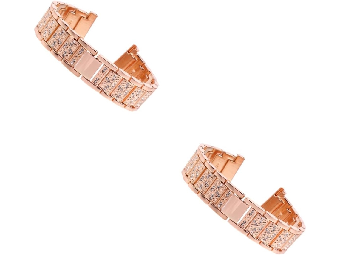 Conjunto De 2 Pulseiras De Metal Para Relógio, Com Elegantes Strass E Diamantes, Em Ouro Rosa.