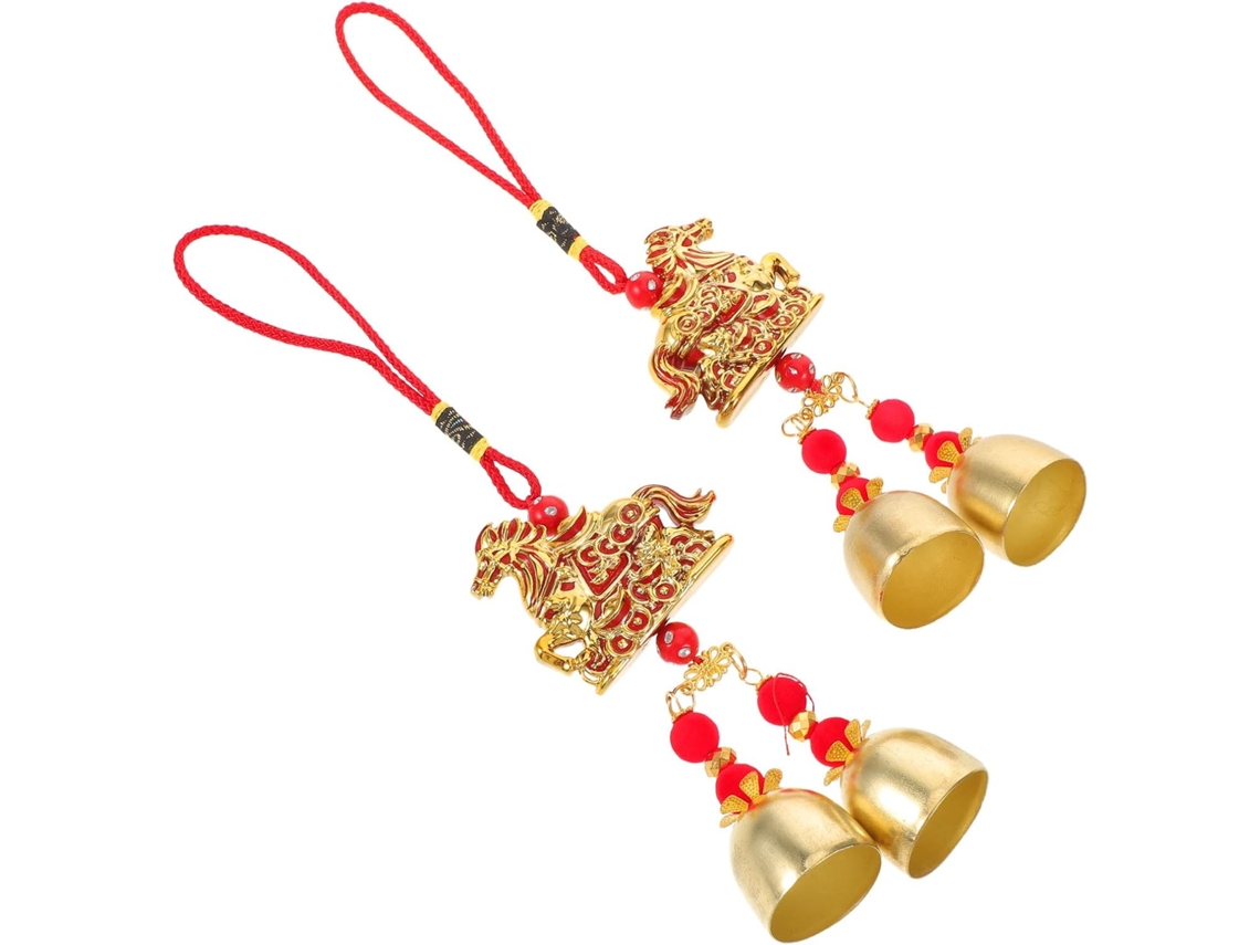 Conjunto 2 Pingentes Decorativos Dourados Plástico Chinês Ideais Quartos Cozinhas Sinos Vento Cavalo 2026 GOKOCO