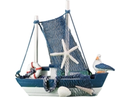 Barco De Madeira - Decoração Náutica Em Azul Marinho E Branco, Modelo De Veleiro Estilo Praia.