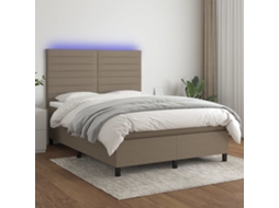 Vidaxl Cama Box Spring Colchão/led 140x190cm Tecido Cinza-acastanhado