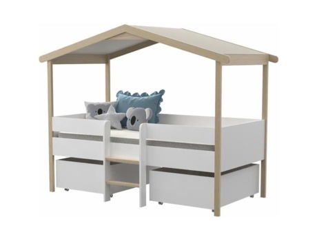 Cama Com Gavetas Cabine Jardin Secret Natural Laïba Kids Branco (90x190)