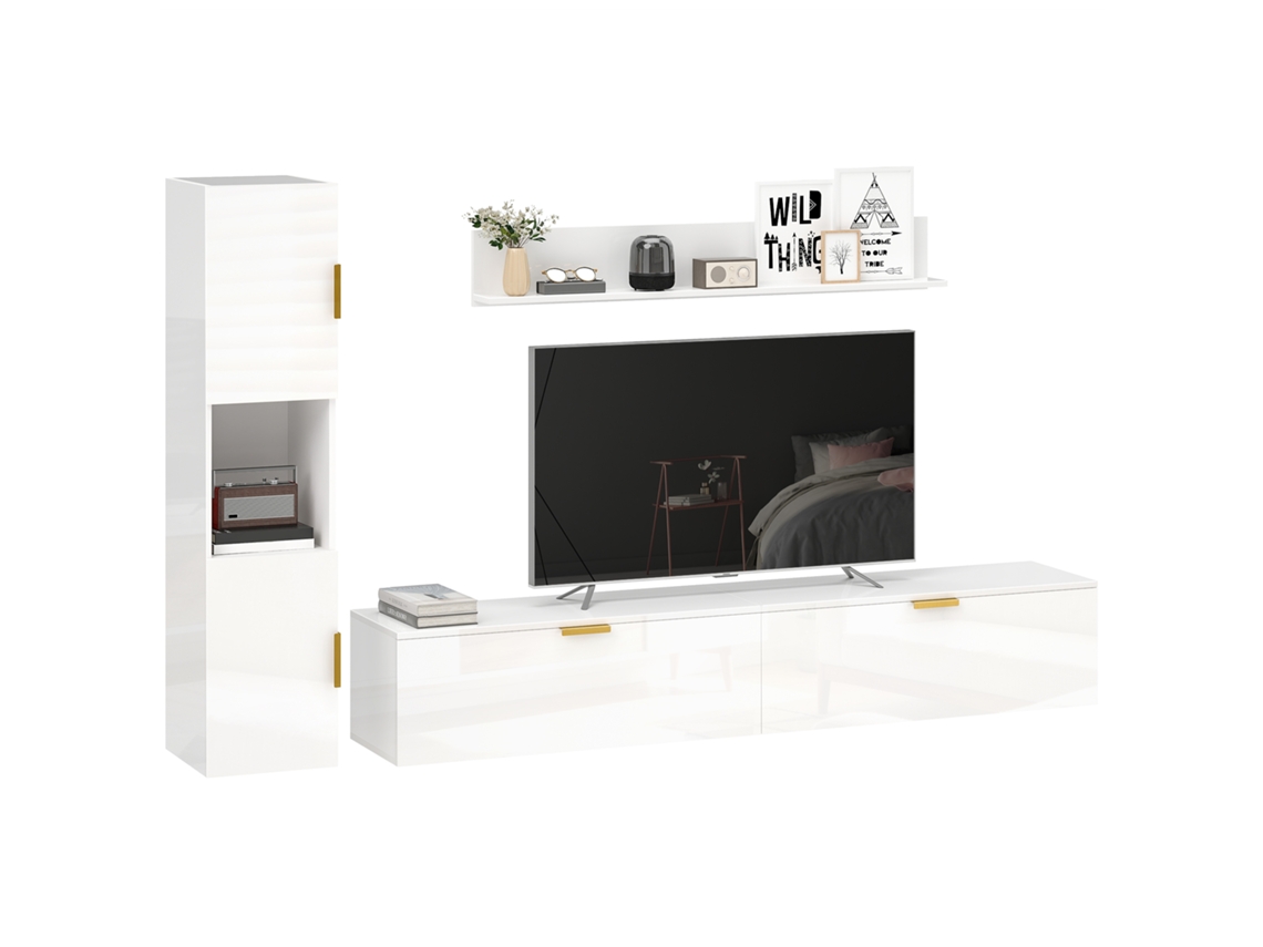 Painel suspenso para TV 180 cm com portas basculantes alto brilho branco ZACHARY