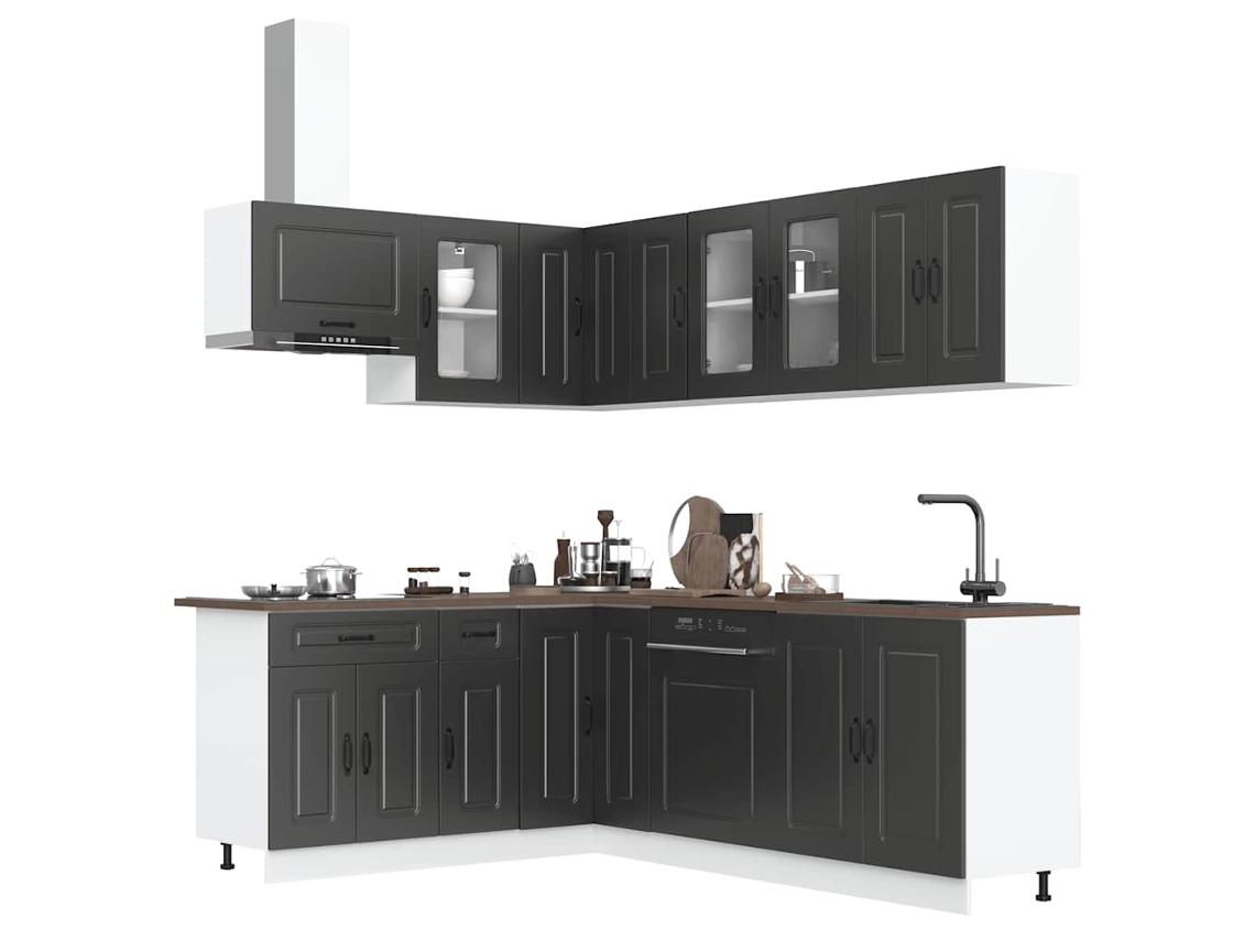 Vidaxl 11 Peças Armário De Cozinha Conjunto Kalmar Preto