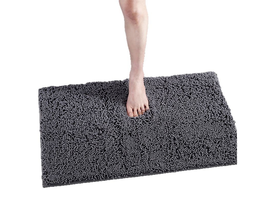 Tapete Banho Absorvente - Tapete Antiderrapante - Chenille Macio - Cinzento Escuro