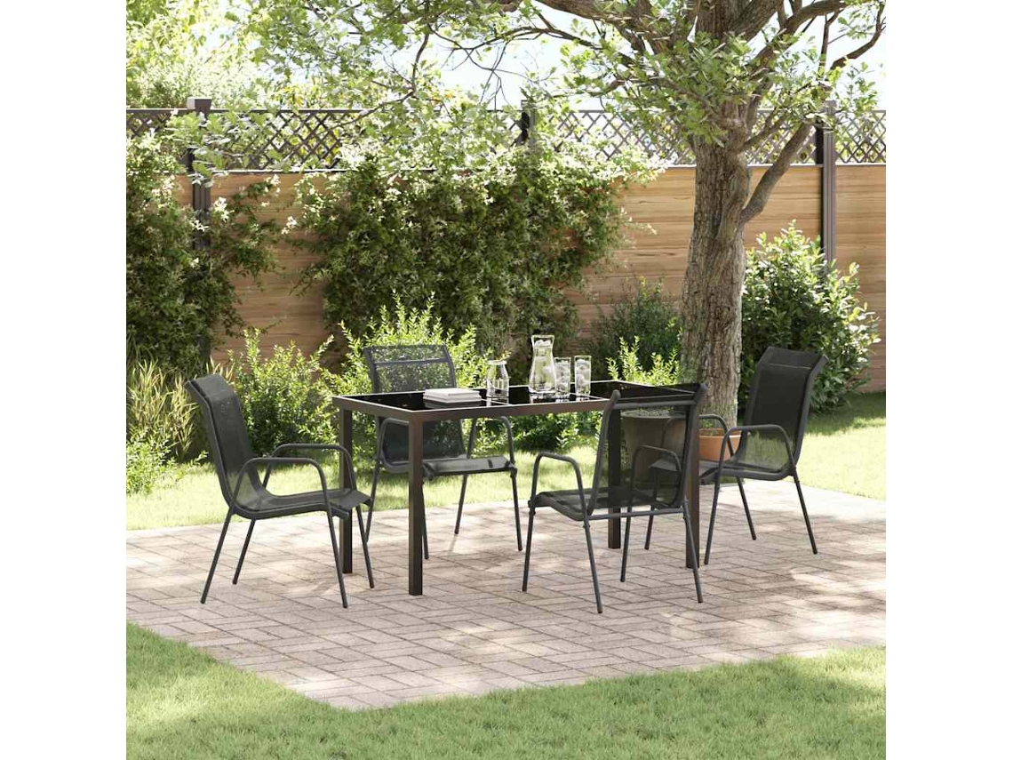 Vidaxl Conjunto De Jantar Para Jardim 5 Pcs Preto Aço Revestido A Pó