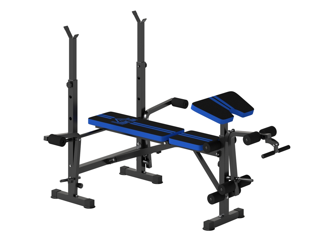 Banco de Musculação S/MARCA ajustável, 175x139x127 cm, preto e azul, com encosto e suporte de barras regulável