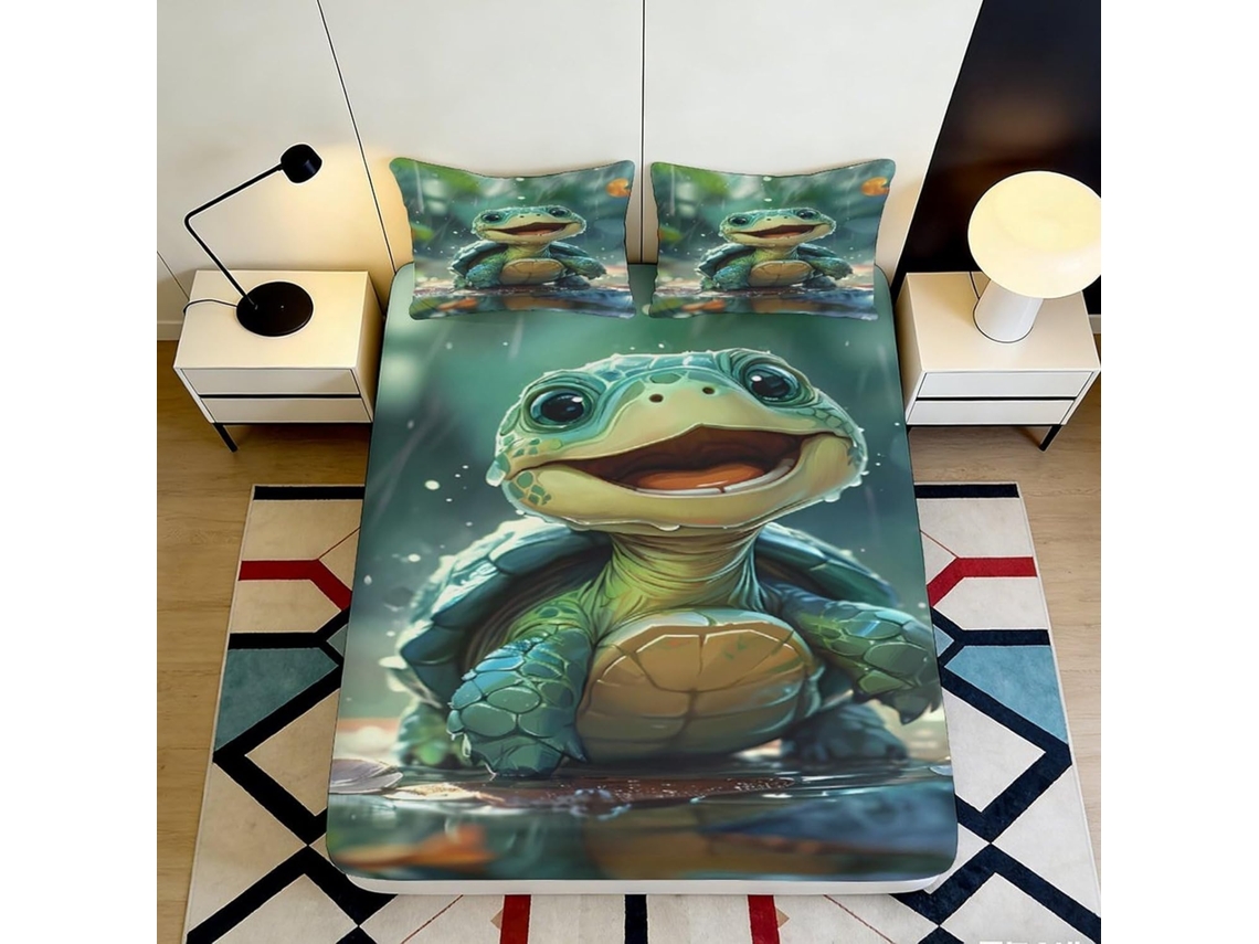 Conjunto de Cama com Estampa 3d Tartaruga F Microfibra Fronha 200x25cm