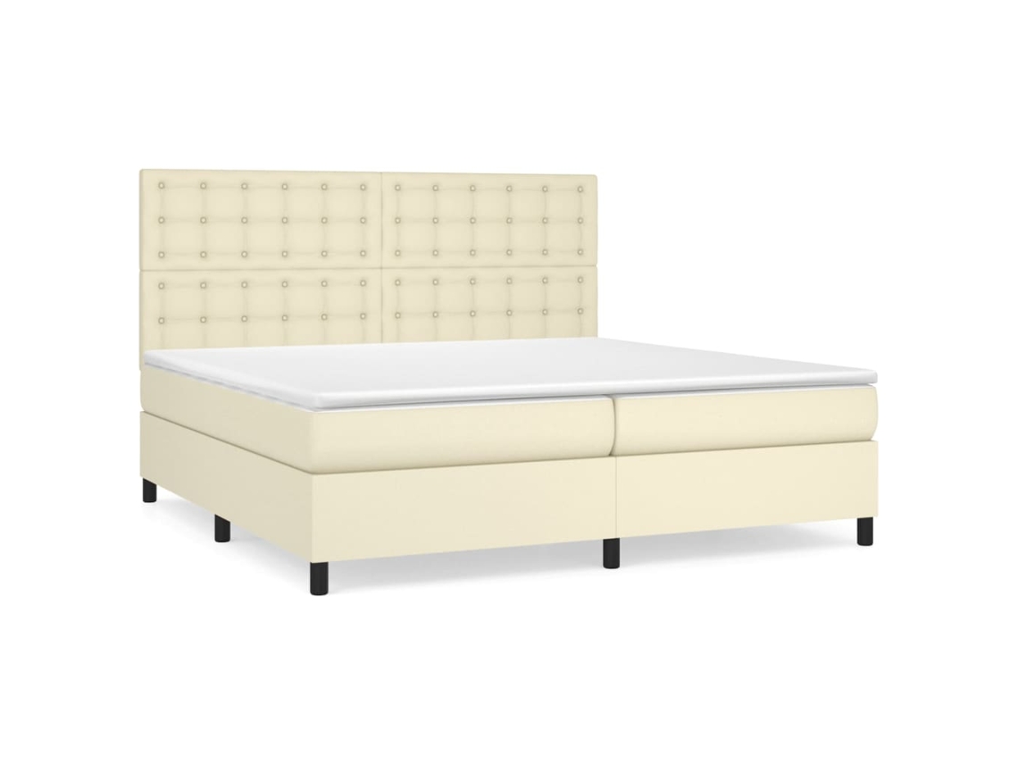 Cama com Molas e Colchão Couro Artificial Cor Creme MAISON EXCLUSIVE (200x200 cm)