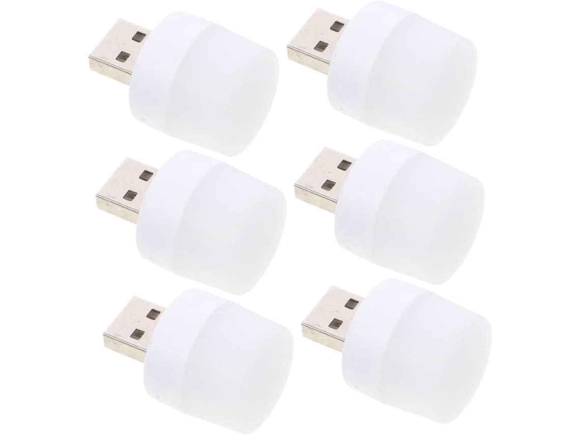 Luzes Noturnas Portáteis De Led Branco Usb, Plástico, Pacote Com 6,