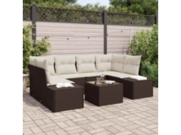 Vidaxl Conjunto De Sofá De Jardim 8 Unid. Marrom E Creme Vime Pe