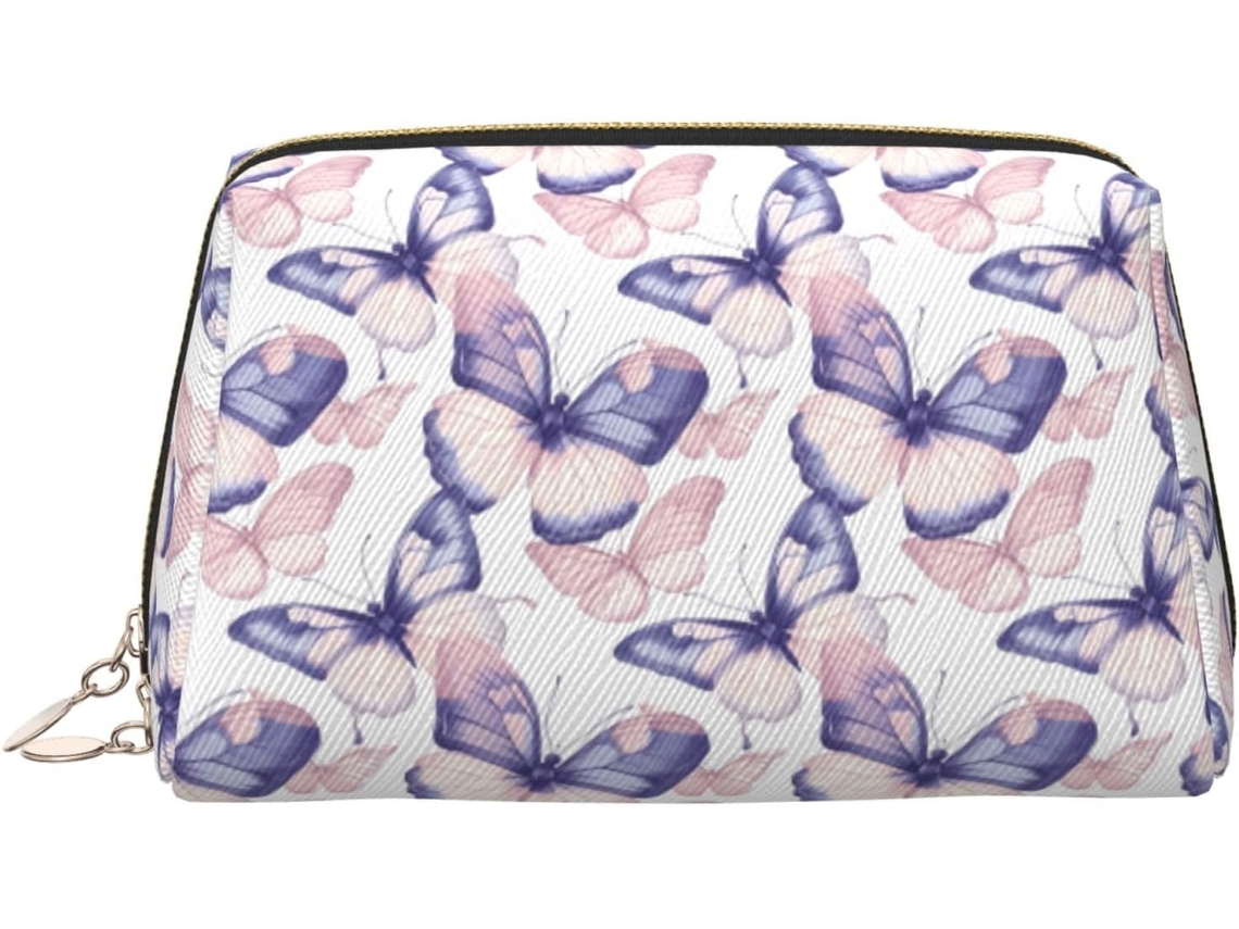 Necessaire Rosa com estampa de borboletas, viagem feminina