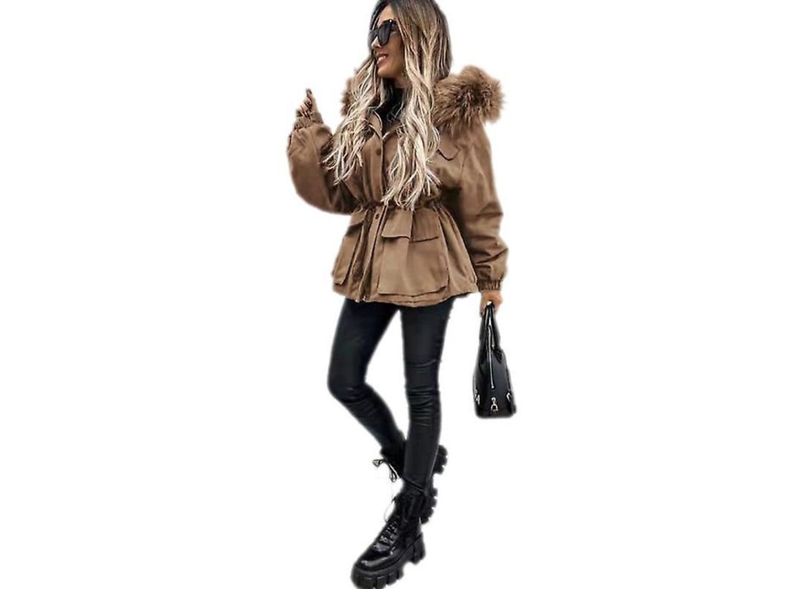 Jaqueta Parka Quente E Durável Com Capuz Peludo Para Inverno - Ideal Para Atividades Ao Ar Livre E Uso Diário Marrom