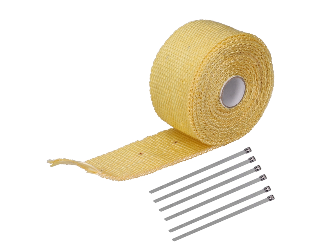 Cinta Isolante De Calor De Fibra De Vidro De 5m Com 6 Abraçadeiras De Aço Para Tubos De Escape De Carros E Motos Amarela