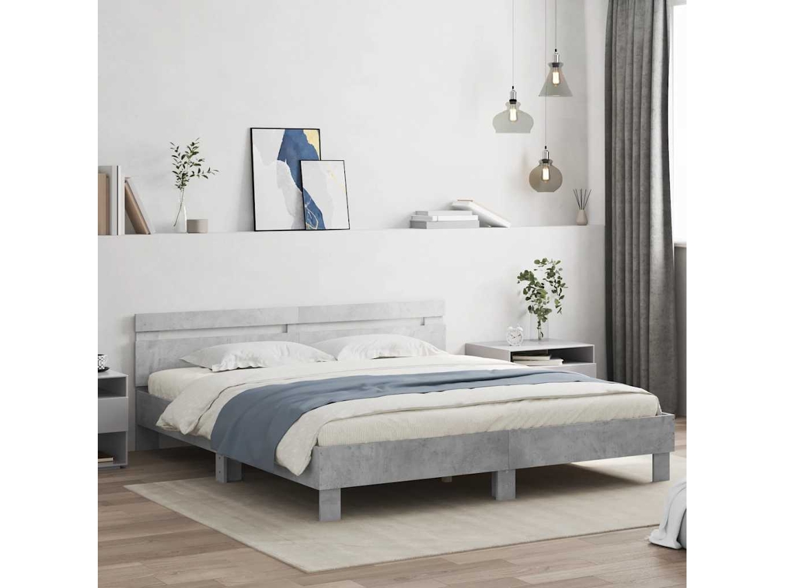 Vidaxl Estrutura Cama Cabeceira E Luzes Led 200x200cm Cinzento Cimento