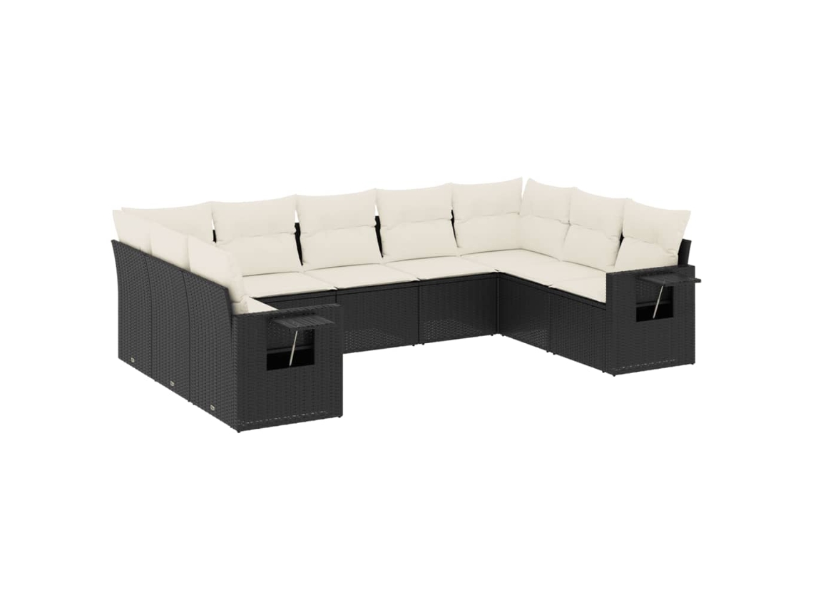 Conjunto de 9 Sofás para Jardim com Almofadões Vime Pe Preto MAISON EXCLUSIVE (9 pcs)