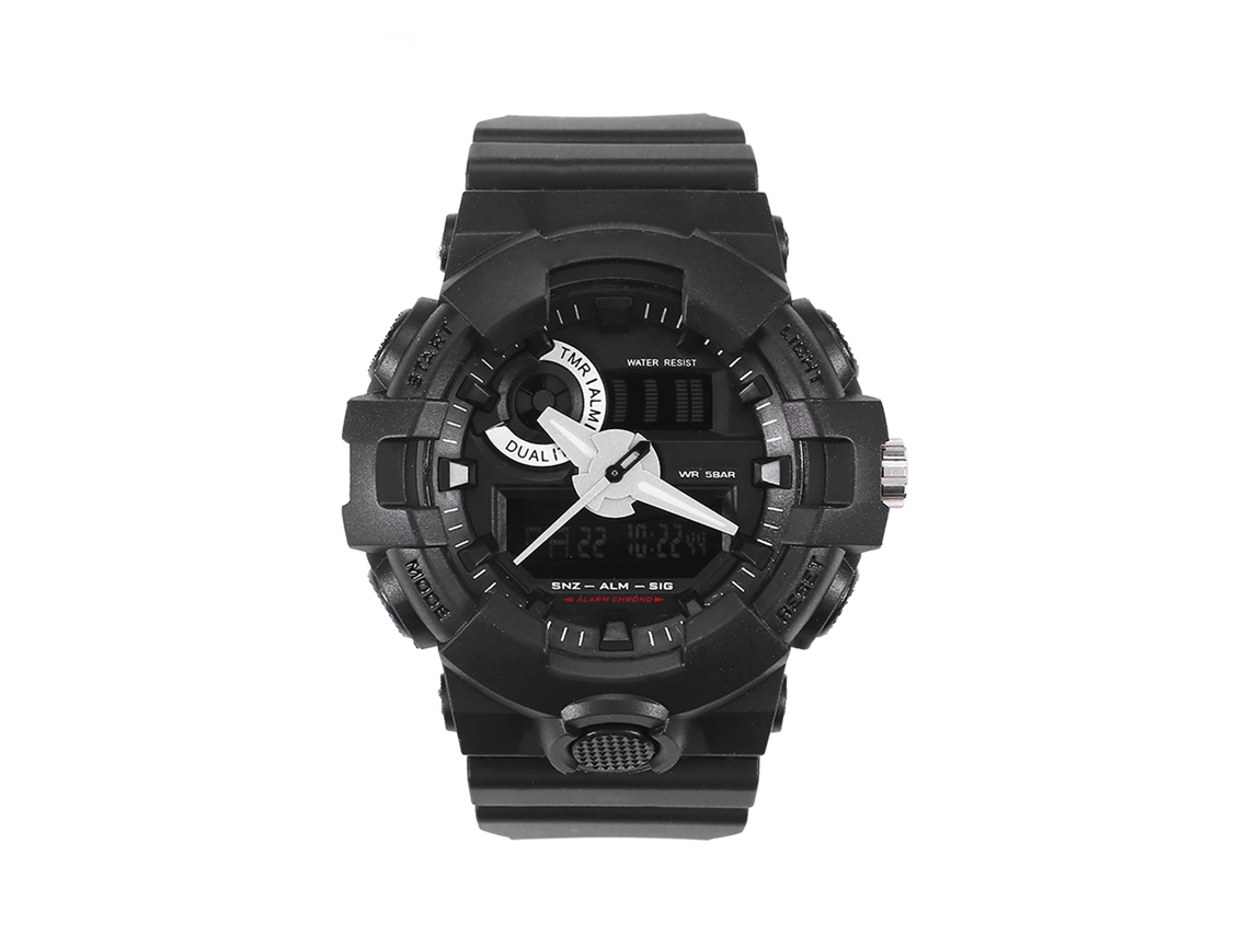 Reloj Deportivo Digital Analógico Doble Display Led Luz De Fondo Pulsera Redondo Negro
